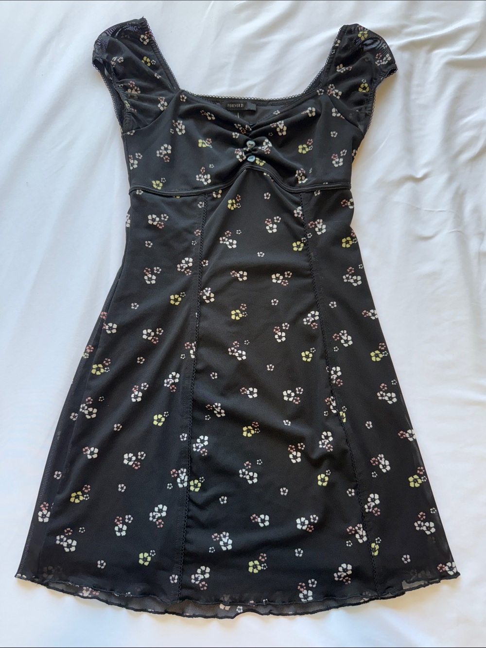 Forever 21 Black Floral Mesh Material Dress